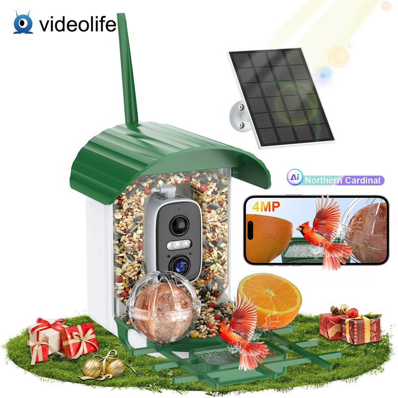 Smart Bird Feeder Camera with AI & Solar Panel – 4MP