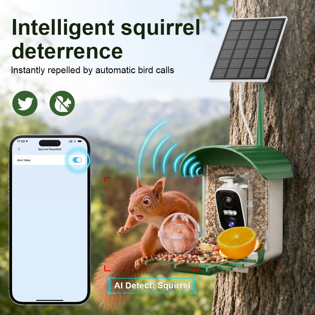 Smart Bird Feeder Camera with AI & Solar Panel – 4MP