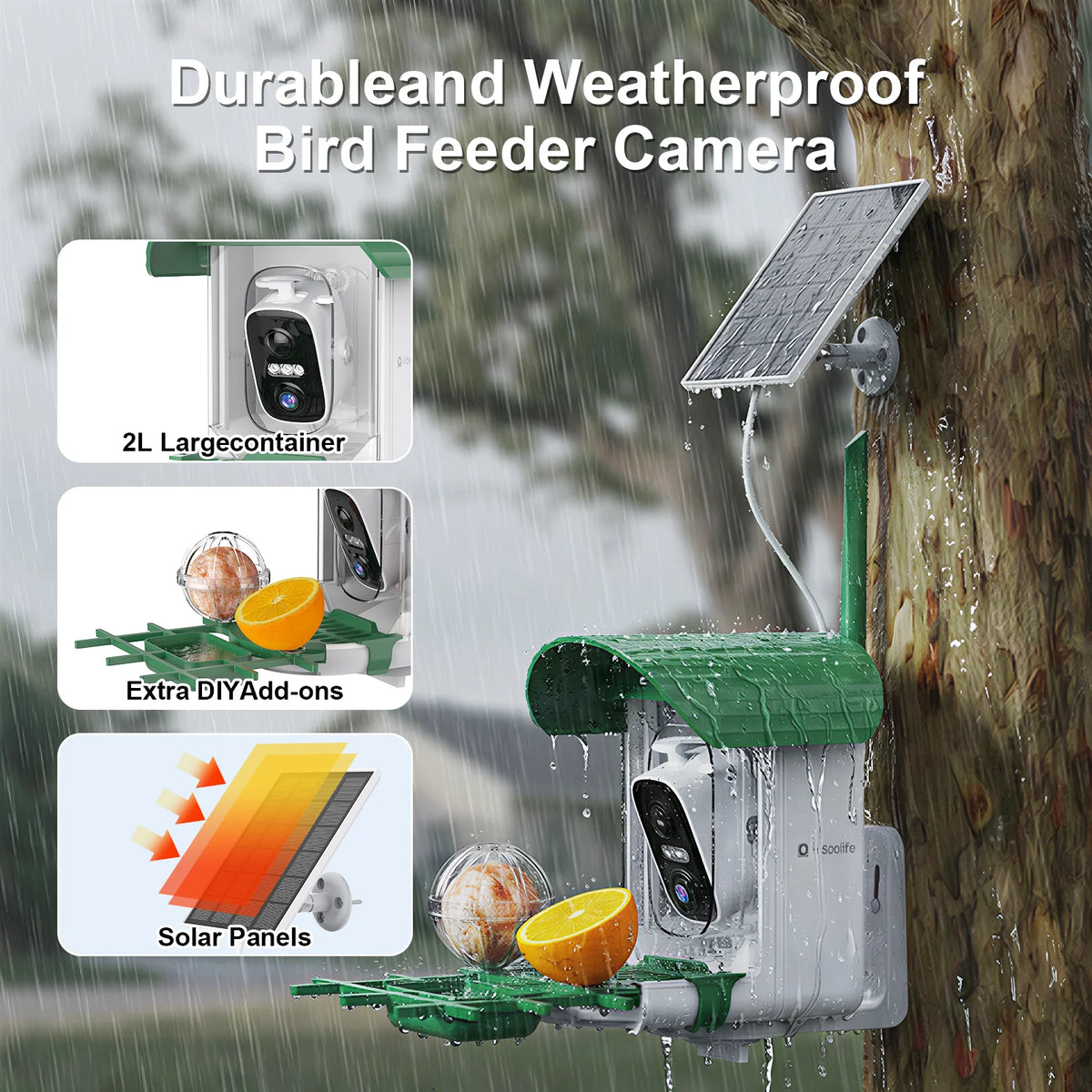Smart Bird Feeder Camera with AI & Solar Panel – 4MP