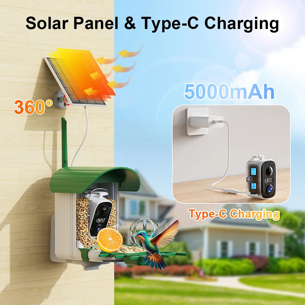 Smart Bird Feeder Camera with AI & Solar Panel – 4MP